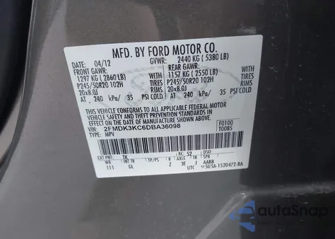 2013 Ford Edge Limited из США, поврежденный, VIN 2FMDK3KC6DBA36098